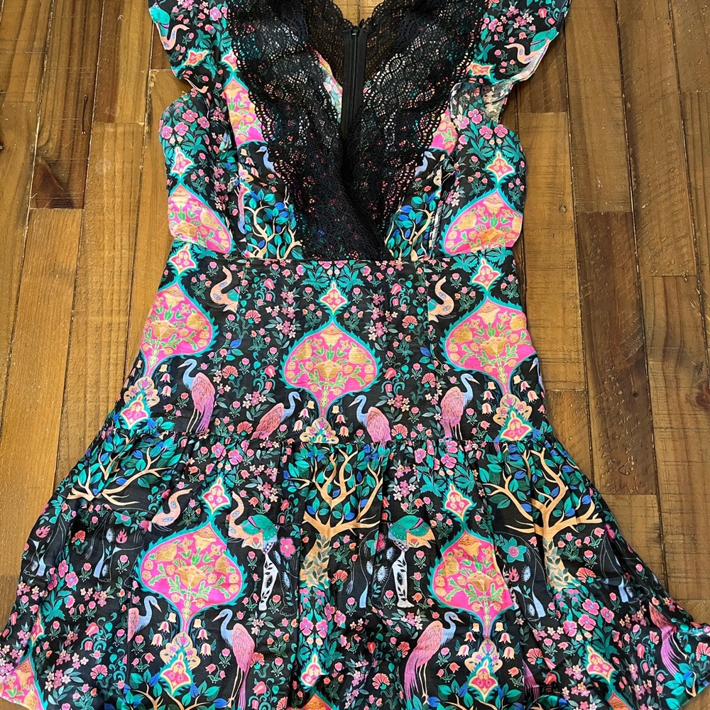 Sandro Paris multi color print Dress with Lace Detail
